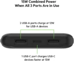 delivery in 48 hours belkin 10000mah portable power bank, 10k usb c power bank, 1 usb c port and 2 usb a ports, 15w fast charging, compatible with iphone samsung galaxy airpods ipad, black