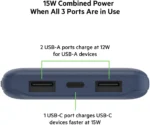 delivery in 48 hours belkin 10000mah portable power bank, 10k usb c power bank, 1 usb c port and 2 usb a ports, 15w fast charging, compatible with iphone samsung galaxy airpods ipad, blue
