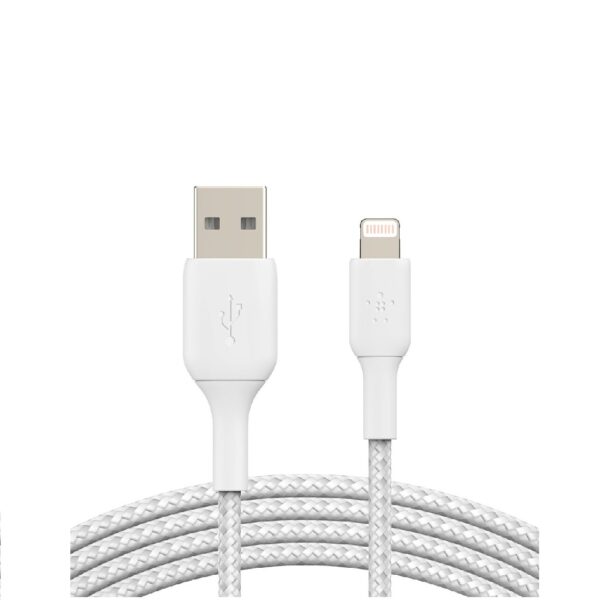 belkin 3m braided usb to lightning cable for iphone, durable, white