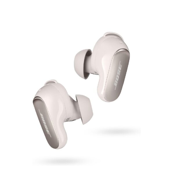 bose quietcomfort wireless earphones, noise canceling, bluetooth, up to 6 hours battery, white smoke