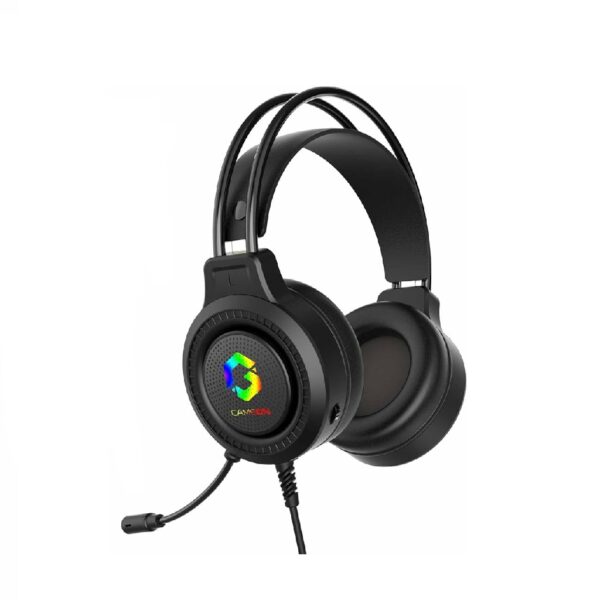 gameon shadowfire rgb gaming headset, ps4/ps5/xbox one/pc, usb + 3.5mm, 50mm drivers, omnidirectional mic, built in controls, pu ear cushions, 1.9m cable, 32Ω, black