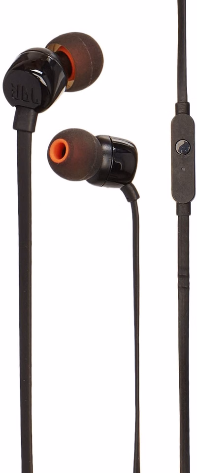 jbl tune 110 wired in ear headphones – pure bass sound, remote & mic, black (jblt110blk)