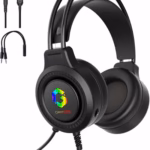 gameon shadowfire rgb gaming headset, ps4/ps5/xbox one/pc, usb + 3.5mm, 50mm drivers, omnidirectional mic, built in controls, pu ear cushions, 1.9m cable, 32Ω, black