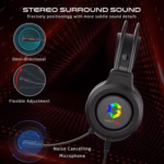 gameon shadowfire rgb gaming headset, ps4/ps5/xbox one/pc, usb + 3.5mm, 50mm drivers, omnidirectional mic, built in controls, pu ear cushions, 1.9m cable, 32Ω, black