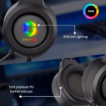 gameon shadowfire rgb gaming headset, ps4/ps5/xbox one/pc, usb + 3.5mm, 50mm drivers, omnidirectional mic, built in controls, pu ear cushions, 1.9m cable, 32Ω, black