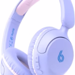 blupebble bounce kids wireless&wired on ear headphones with volume limiter,bluetooth,built in mic,siri&google assistant–foldable,lightweight,safe audio for children–20h playtime (lavender)