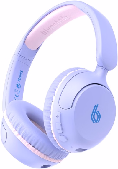 blupebble bounce kids wireless&wired on ear headphones with volume limiter,bluetooth,built in mic,siri&google assistant–foldable,lightweight,safe audio for children–20h playtime (lavender)
