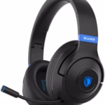 sades whisper wireless headset, 40mm speaker, bluetooth 5.3, 32 hours battery life, foldable ear cups, adjustable headband, black