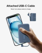 belkin 10,000mah portable charger with integrated usb c cable, 20w pd fast charging power bank, black