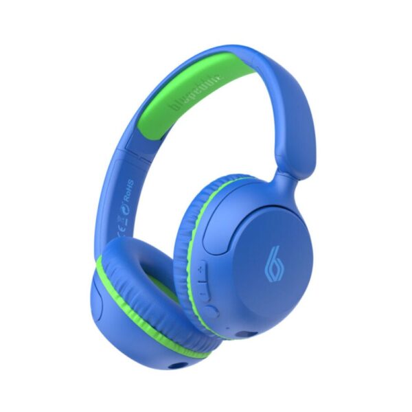 blupebble bounce kids wireless & wired headphones with volume limiter, mic & voice assistants, safe, foldable, 20h playtime, blue