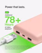 belkin 20,000mah usb c portable power bank with 2 usb a ports, usb c input/output, fast charging, rose gold 4.7