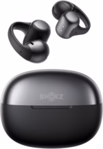 shokz opendots one open ear headphones, premium dolby audio, 6.5g clip on earbuds, 40h playtime, bluetooth 5.4, wireless earphones with mic, fast charging, ip54, commuting, black,