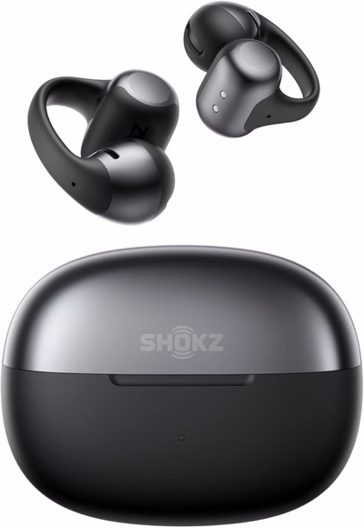 shokz opendots one open ear headphones, premium dolby audio, 6.5g clip on earbuds, 40h playtime, bluetooth 5.4, wireless earphones with mic, fast charging, ip54, commuting, black,