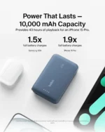 belkin 10,000mah portable charger with integrated usb c cable, 20w pd fast charging power bank, black