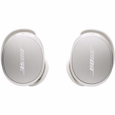 bose quietcomfort wireless earphones, noise canceling, bluetooth, up to 6 hours battery, white smoke