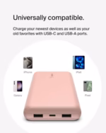 belkin 20,000mah usb c portable power bank with 2 usb a ports, usb c input/output, fast charging, rose gold 4.7
