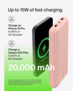 belkin 20,000mah usb c portable power bank with 2 usb a ports, usb c input/output, fast charging, rose gold 4.7