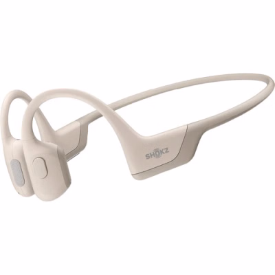 shokz openrun pro mini bone conduction headphones, open ear, bluetooth, ip55 waterproof, 10h playtime, sport headband, beige
